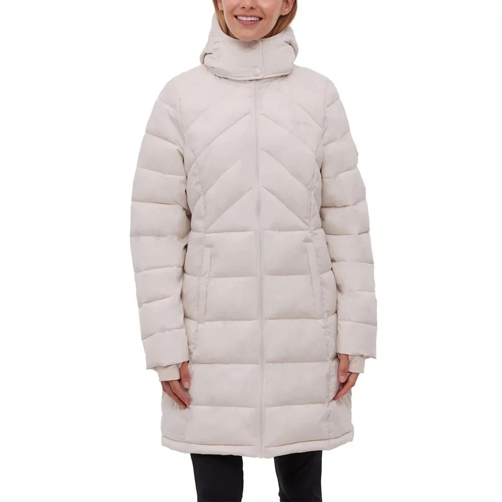 Bench Womens Hooded Long Puffer Coat Jacket Cream Size Medium NEW